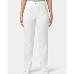 NWT Hue Linen Blend Straight Leg Pull On Pants, Off-White, Size M